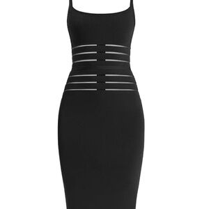 Herve Leger Kiera Midi Dress Sheer Striped XS $690